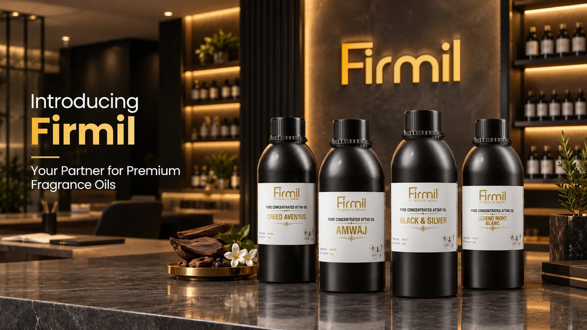 Introducing Firmil by Musk Al Mahal, premium concentrated fragrance oils for wholesale and business partners.